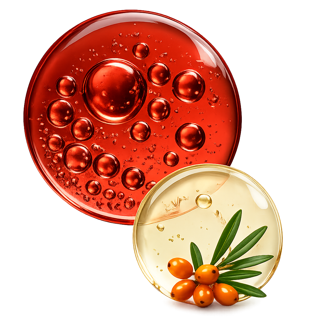 Astaxanthin and sea buckthorn ingredient macro visual